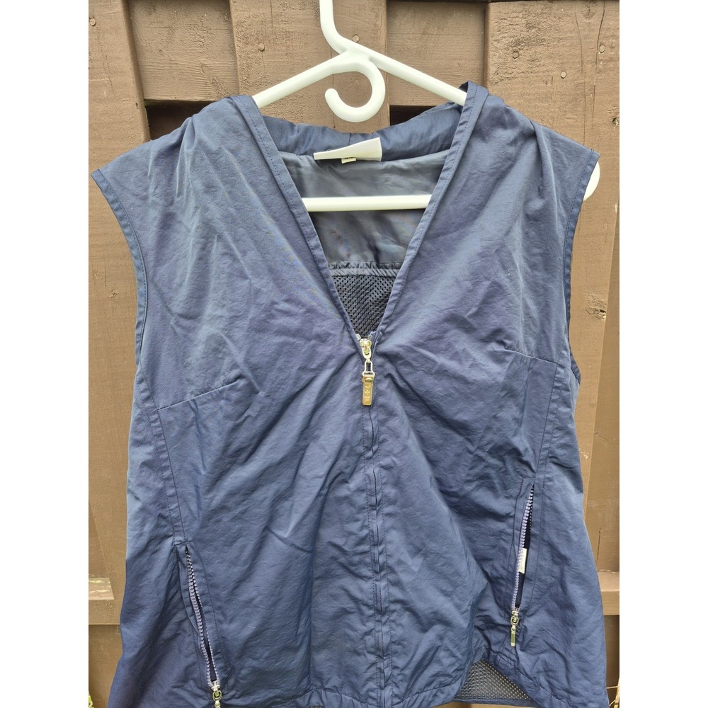 Vintage Joye + Fun Windbreaker Nylon Vest With Mesh Back Hood Navy Size XL EUC
